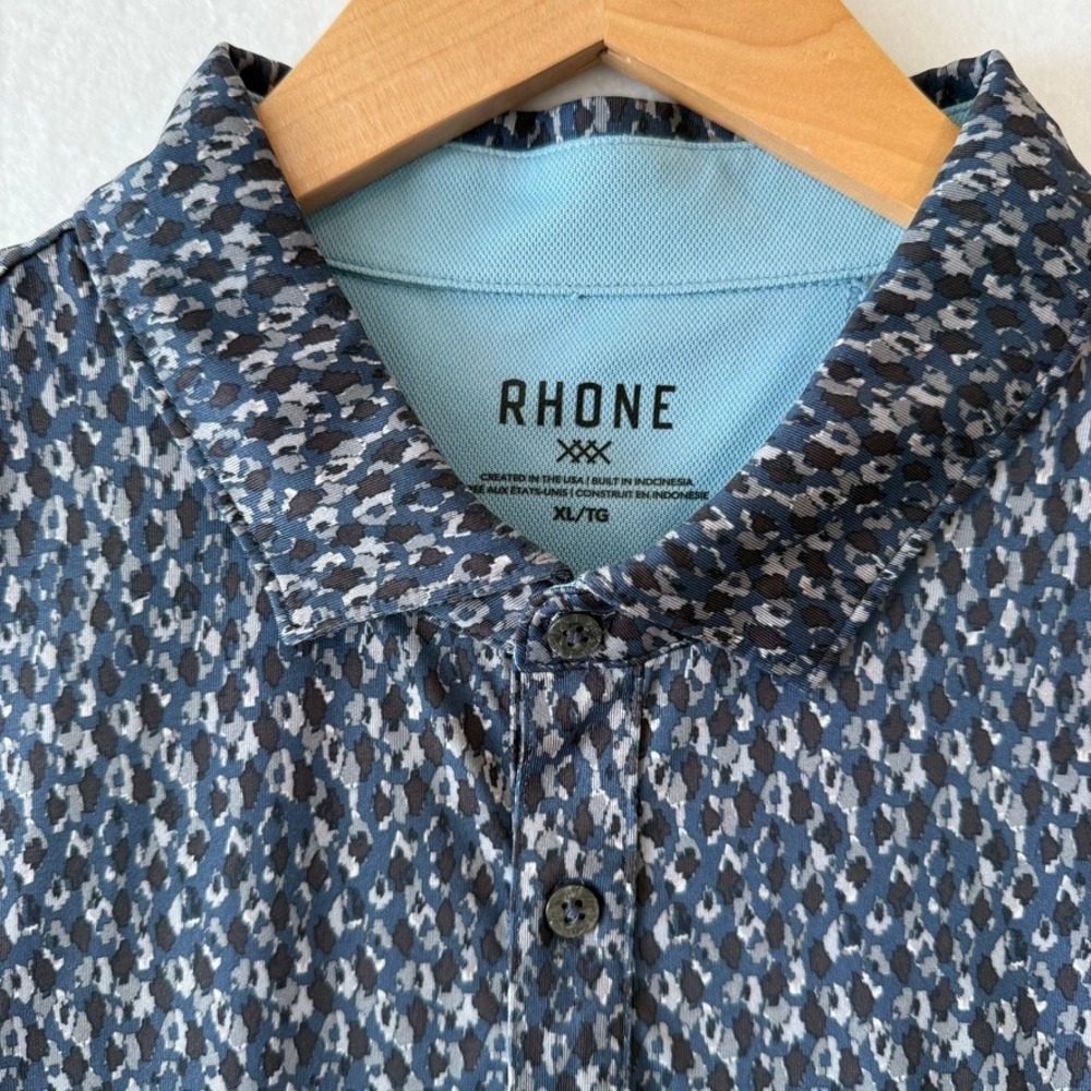 Rhone Commuter Performance Polo Shirt Blue Grey Print XL